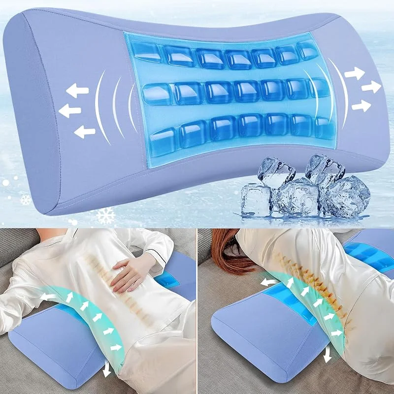 Hydomi Almofada de apoio lombar para cama, almofada de espuma viscoelástica de gel refrescante para dor lombar, almofada ergonómica de apoio lombar para dormir, almofada de apoio para as costas para s — Aquecimento