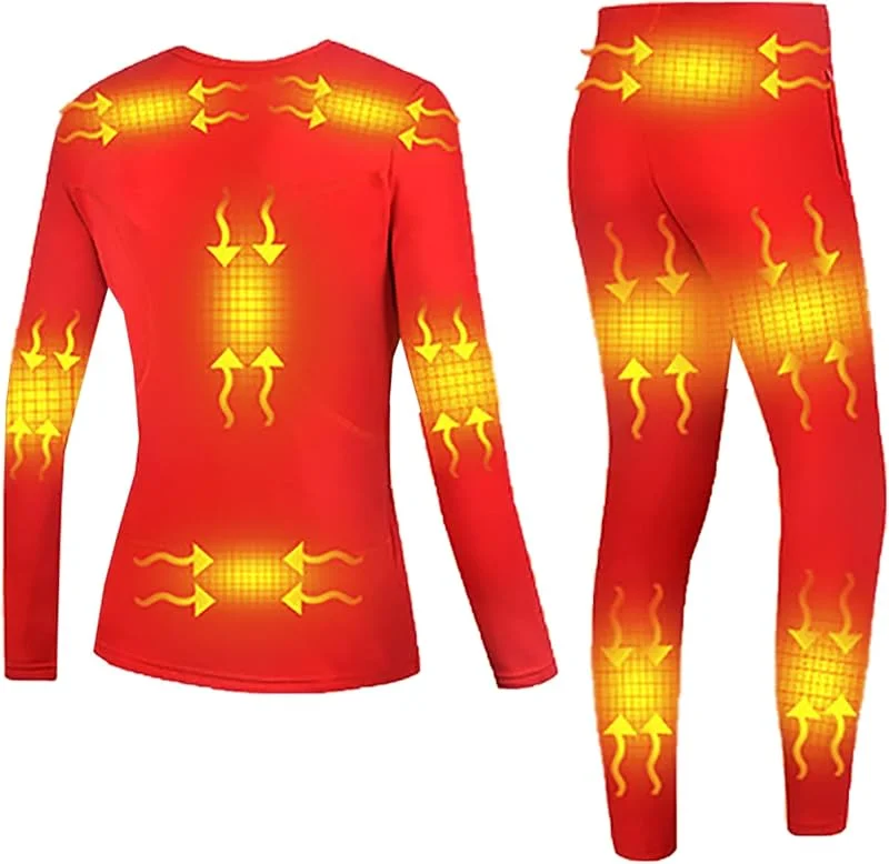 Conjunto de Ropa Interior Térmica Calefactables para Hombre Mujer Ropa Térmica Eléctrico Ciclismo Esquí Set de Ropa con 3 Configuraciones de Calor Lavable Camiseta y Pantalón, Red, L — Roupa aquecida