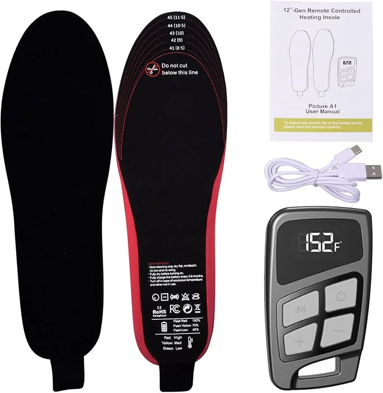 Palmilhas aquecidas de 3500 mAh - Palmilhas térmicas de aquecedores - inserções 3 modos ajustáveis com comando para caminhadas ciclismo esqui motociclismo trabalho exterior — Roupa aquecida