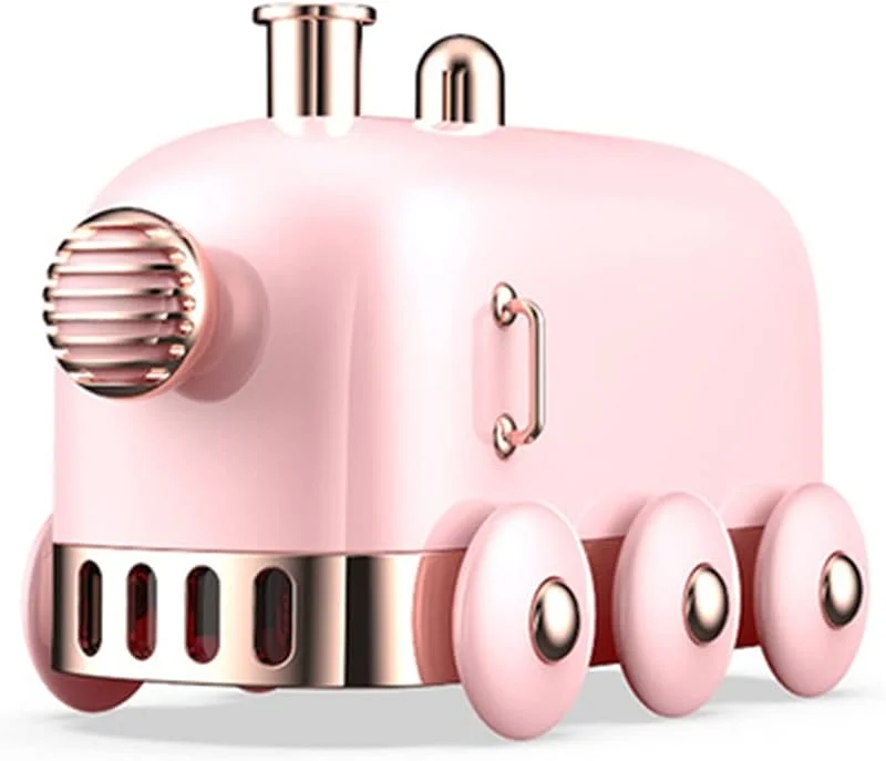 Humidificador de ar ultrassónico mini comboio, difusor aromático USB retro 300 ml, óleos essenciais para escritório e casa, nebulizador(cor-de-rosa)