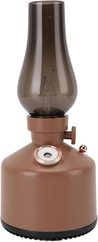 Humidificador vintage com lâmpada, humidificador silencioso em forma de lâmpada de querosene, difusor de aromaterapia, 2 configurações de névoa, atenuação contínua, 260 ml (castanho)