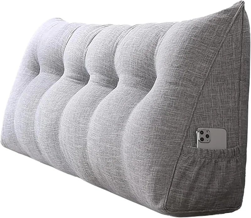 ZTGL Almofada triangular grande com cunha para encosto, almofada de leitura de cabeceira almofada de apoio lombar almofada de posicionamento para sofá-cama, com capa lavável, cinzento, 80 x 50 x 20 cm — Aquecimento