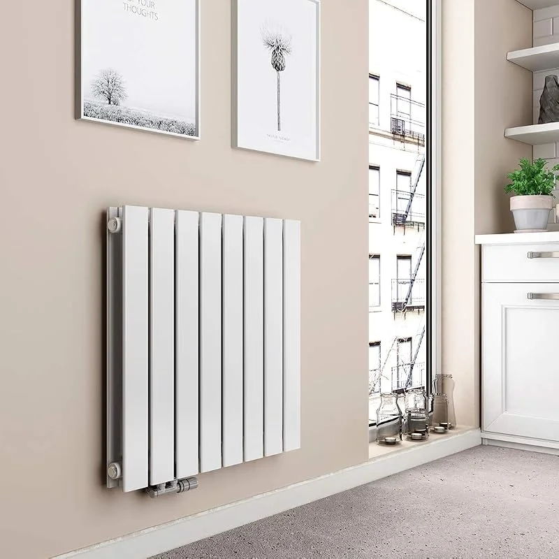 EMKE Radiador, horizontal, 630 x 620 mm, radiador plano, design de camada dupla, radiador, painel plano de aquecimento, conexão lateral, aquecimento, branco, 826 W