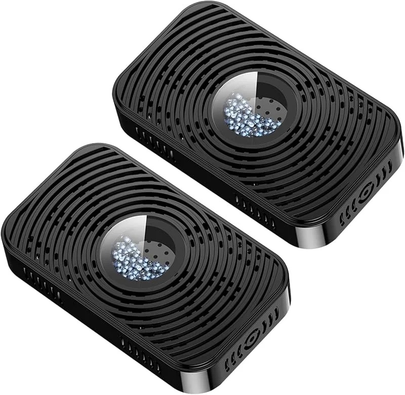Deshumidificador recarregável de 2 peças, desumidificador sem fios pequeno reutilizável com múltiplos orifícios e janela visual, eliminadores de humidade portáteis para lentes de câmara seguras p