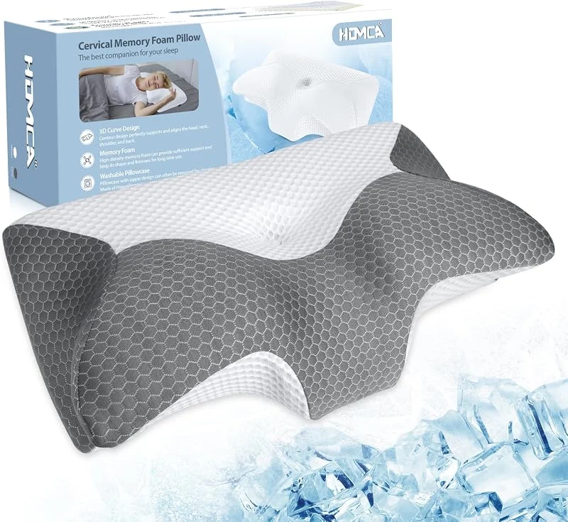 HOMCA Almohada Cervical para Dormir, Funda Refrescante, Gris, 60x35x8, 12cm — Aquecimento