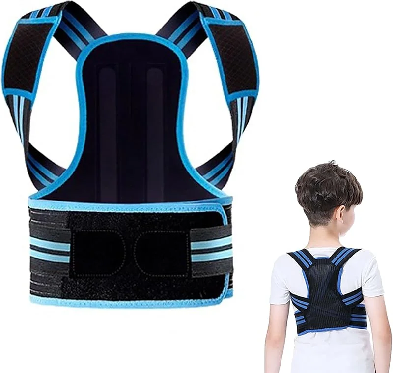 Corretor de postura para costas direitas faixa lombar ajustável espartilho ortopédico suporte para homens, clavícula e coluna vertical escoliose infantil correção de corcunda (azul, ) — Roupa aquecida