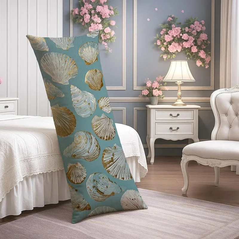 Fundas de almohada de cuerpo de conchas marinas, funda de almohada lumbar de terciopelo decorativa costera inspirada en el océano con cremallera, funda de almohada de cuerpo largo de 20 x 54 pulgadas — Aquecimento