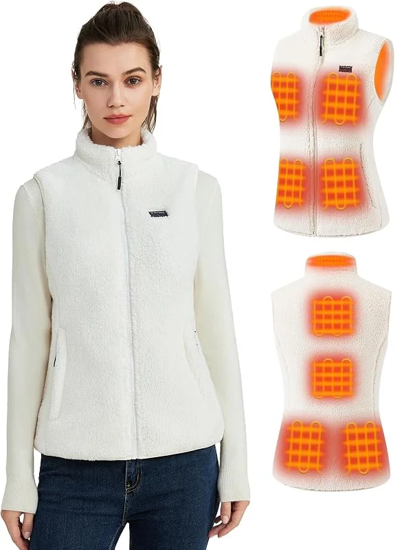 Chaleco térmico suave para mujer con batería externa de 16000 mAh y 7, 4 V, incluye chaleco térmico Sherpa para mujer, chaleco térmico eléctrico de forro polar para esquí al aire libre — Roupa aquecida