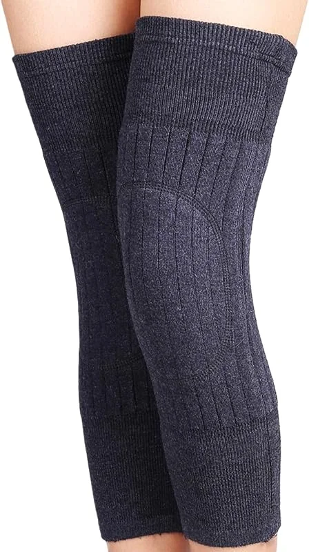 Joelheiras unissexo de lã de caxemira, joelheiras, aquecedores térmicos de inverno, para mulheres e homens, Preto — Roupa aquecida