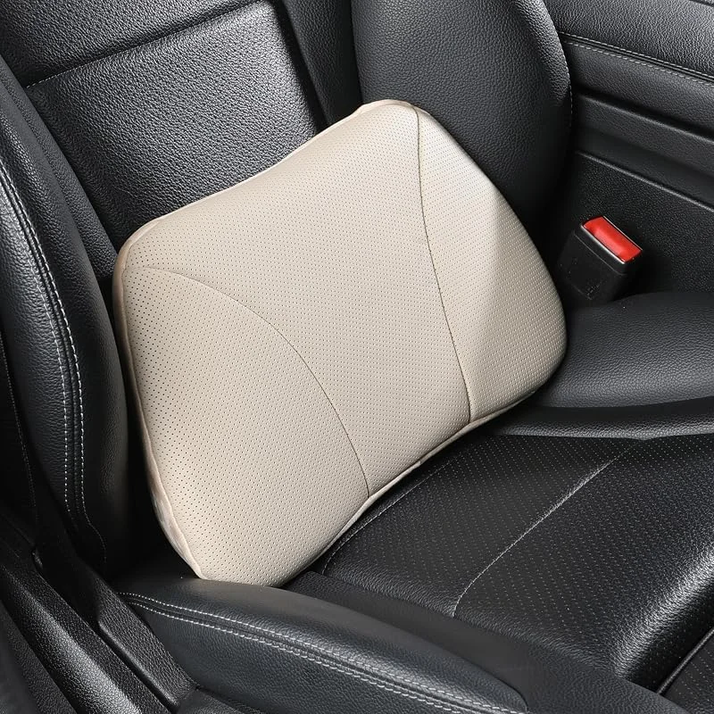 1 P Couro genuíno de vaca almofada lombar para carro escritório sofá, espuma viscoelástica, couro genuíno de vaca, 39 x 22 cm, almofada suporte lombar, decoração, encosto almofada (bege) — Aquecimento