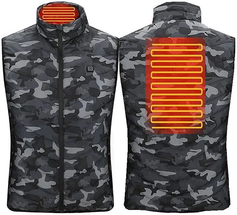 Chaleco Calefactable Eléctrico, Chaqueta Recargable Lavable, USB Chaleco Termico Electrico, 3 Temperatura Ajustable, para Caza, Camping, Senderismo — Cozinha e lar