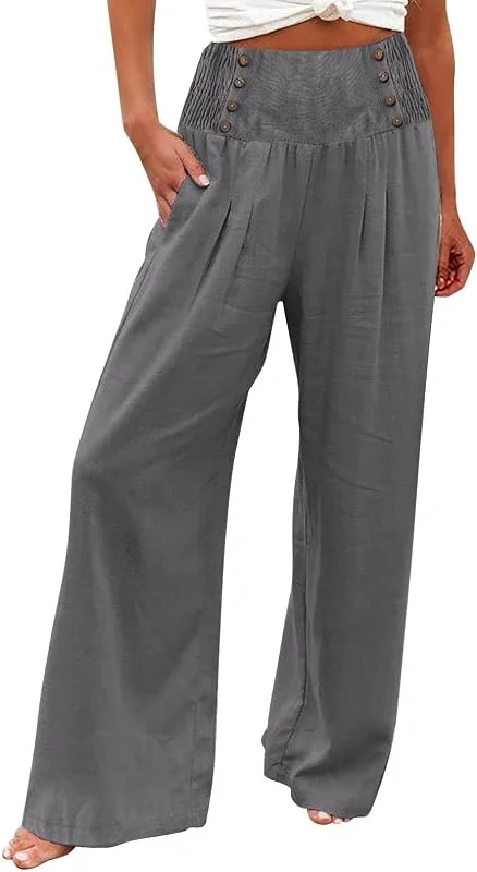 Generisch 2025 - Pantalones de Mujer de Pierna Ancha Verano Casual Cintura Alta Pantalones Palazzo Pantalones Holgados de Playa con Bolsillo Pantalones Elegantes Mujer Brillo — Roupa aquecida