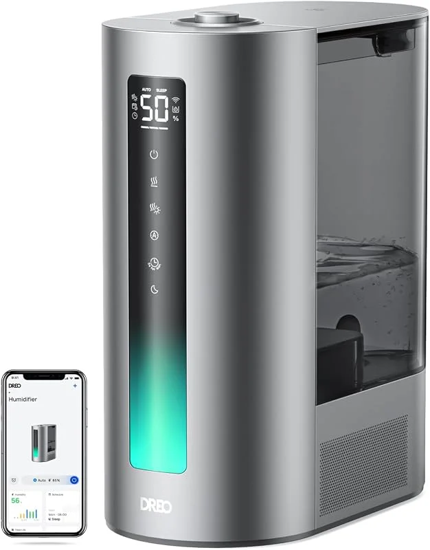 Dreo 6L umidificador para quarto, inteligente para grandes espaços, vapor frio, quente, para plantas e bebé, enchimento superior, 60 horas, silencioso, temporizador, compatível com Google, Alexa, HM713S — Humidificador