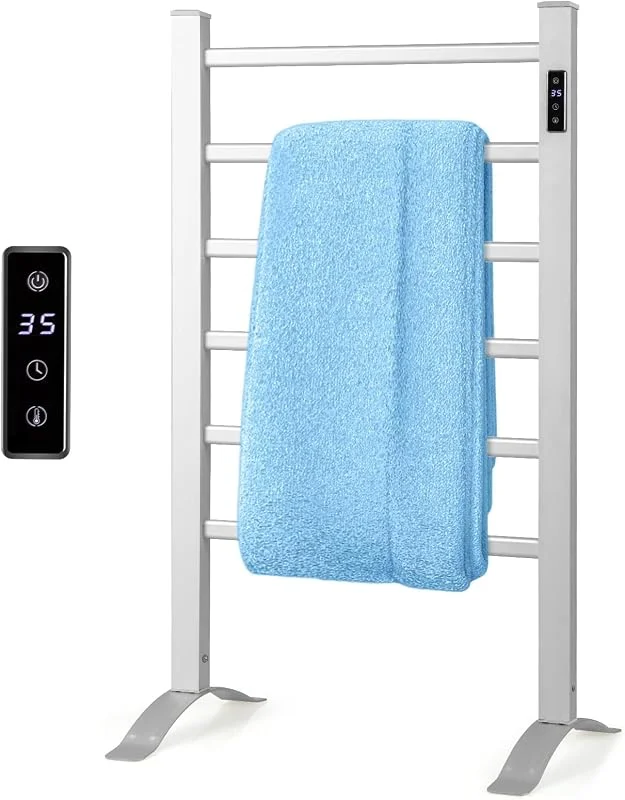 FANTASK Aquecedor de toalhas com ecrã LED, suporte para toalhas de pé e montado na parede, radiador de alumínio, 54 cm x 35 cm x 91 cm — Aquecimento