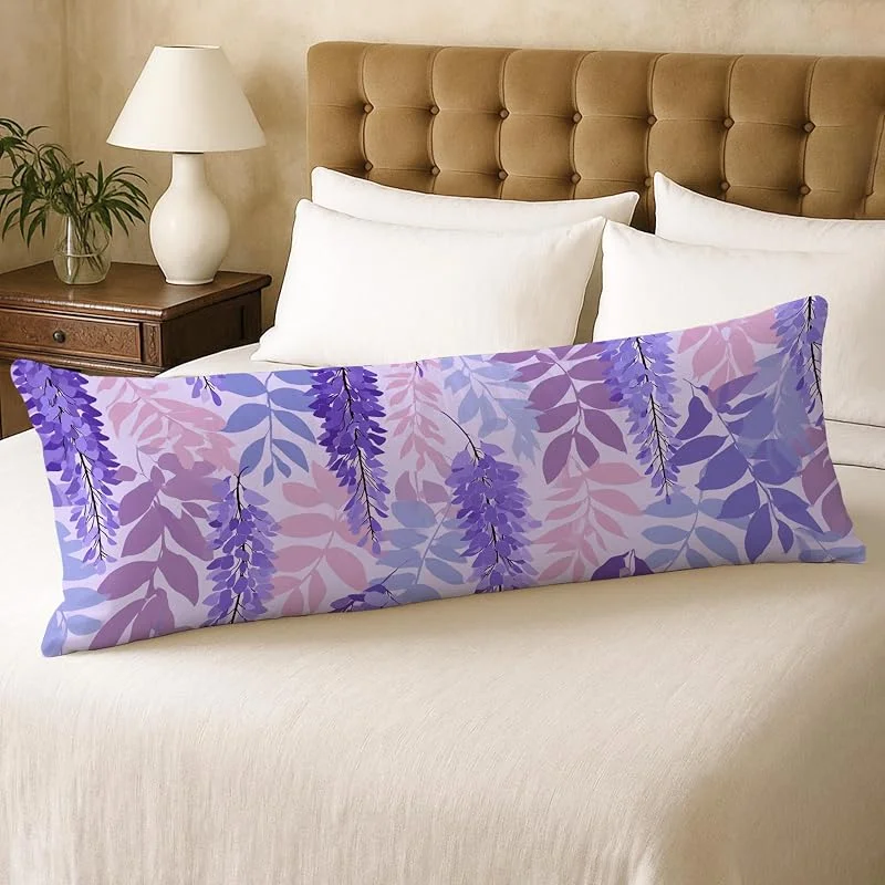 Fundas de almohada de cuerpo floral, funda de almohada lumbar de tela suave botánica violeta con cremallera, funda de almohada de cuerpo largo decorativo para cama, sofá y cabecera, 20 x 54 pulgadas — Aquecimento