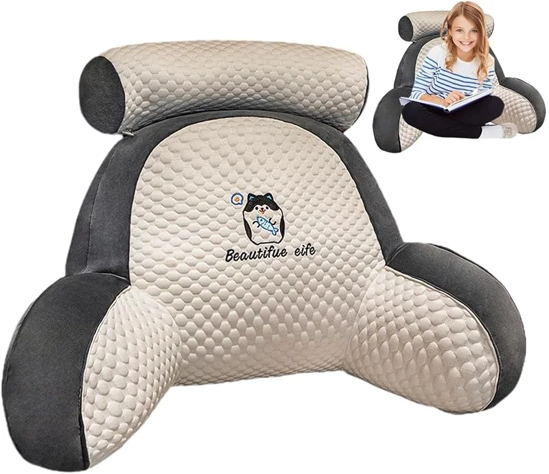 Almofada de Leitura para Cama para Adultos, Almofada de Leitura 2 em 1 com Suporte para o Braço e Pescoço, Almofada Multifuncional para Sofá e Mesa de Cabeceira, Confortável Almofada com Braços — Aquecimento