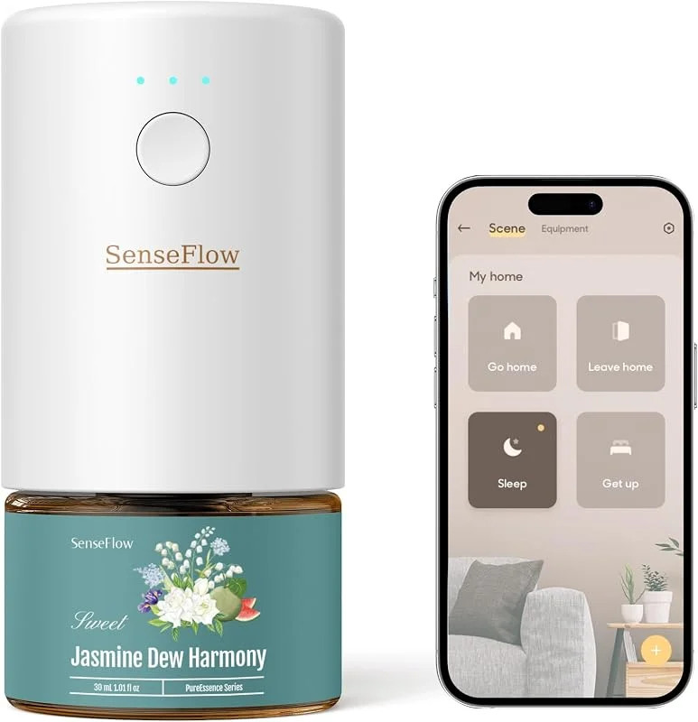 Difusor óleos essenciais difusor de aromas, Smart Wi-Fi SF101S Pro - ultra-sónico sem água, 100 % vegetal, aromaterapia 120 dias, para casa, hotel e estúdio até 100 ºC, harmonia de jasmim — Humidificador