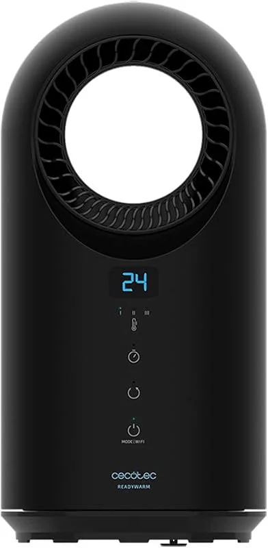 Cecotec Aquecedor de baixo consumo Ready Warm 8400 Bladeless Connected. Potência de 1500 W, Wifi, controlo remoto, ecrã LED, tátil, 3 modos, oscilação, temporizador, sistema de segurança tripla — Aquecimento