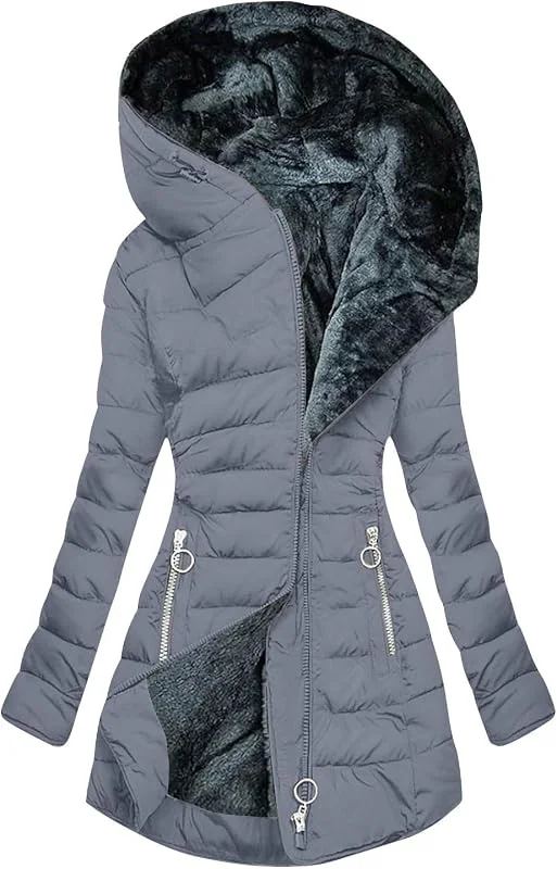 Siyan Abrigo De Invierno For Mujer, Chaqueta Acolchada Con Forro Cálido, Chaqueta De Forro Polar, Abrigo De Invierno For Mujer, Chaqueta Cálida Y Acogedora, Abrigo Largo, M-5XL(Grey, L) — Roupa aquecida