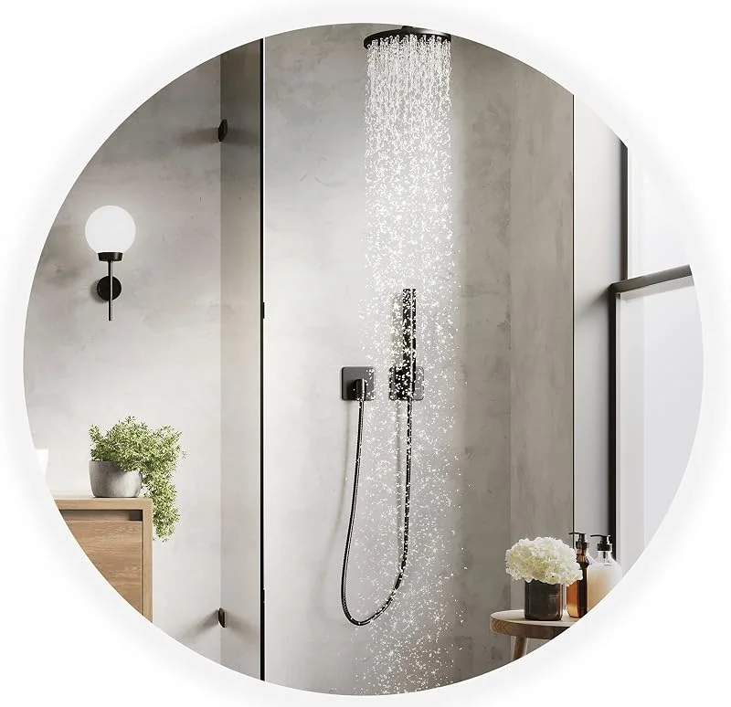 BD ART Espelho de casa de banho LED lua 70 cm redondo, espelho de parede para casa de banho com iluminação, luz branca de cor fria 4200 K, IP44 — Aquecimento