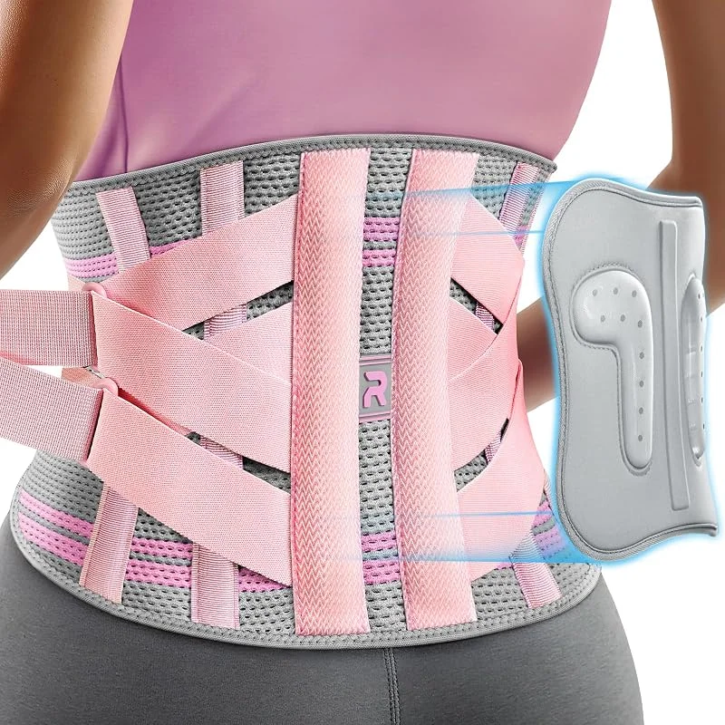 Rakiie Cinto de apoio lombar para mulher, suporte lombar ergonómico com almofada 3D, cinto lombar para dor nas costas, cor-de-rosa, tamanho L (cintura: 100-115 cm) (rosa, GG) — Roupa aquecida