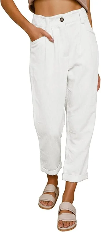 Generisch Pantalones de pana para mujer, pantalones de pierna recta, elegantes pantalones casuales, mezcla de algodón de alta calidad con pierna recta, corte informal — Roupa aquecida