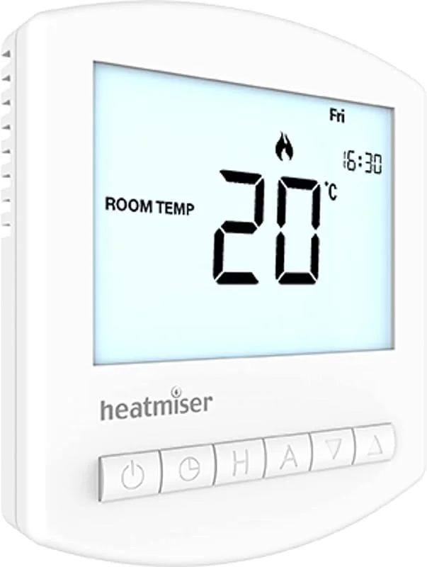 Heatmiser Slimline RF V3 Termostato programável sem fios para uso com recetor de interruptor RF Heatmiser ou centro de cablagem UH8-RF (não incluído) — Aquecimento