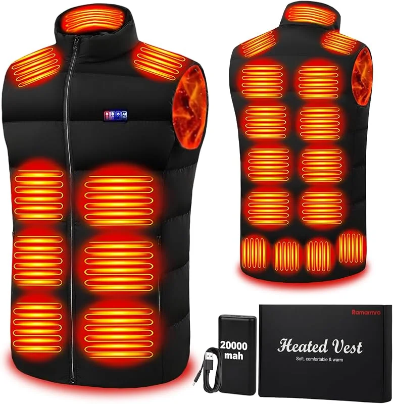 Colete aquecido, 23 zonas de aquecimento, colete térmico para homem com bateria de 20000 mAh 7, 4 V, lavável, recarregável — Roupa aquecida