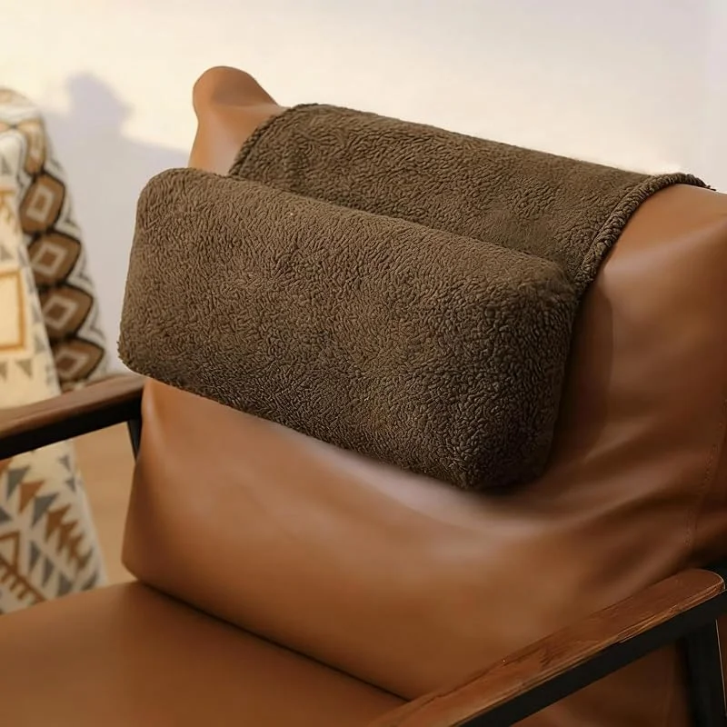 Almofada de suporte para o pescoço, almofada ergonómica para cadeira reclinável, poltronas, almofada antiderrapante e macia para aliviar a dor com bolsos, castanho café — Aquecimento