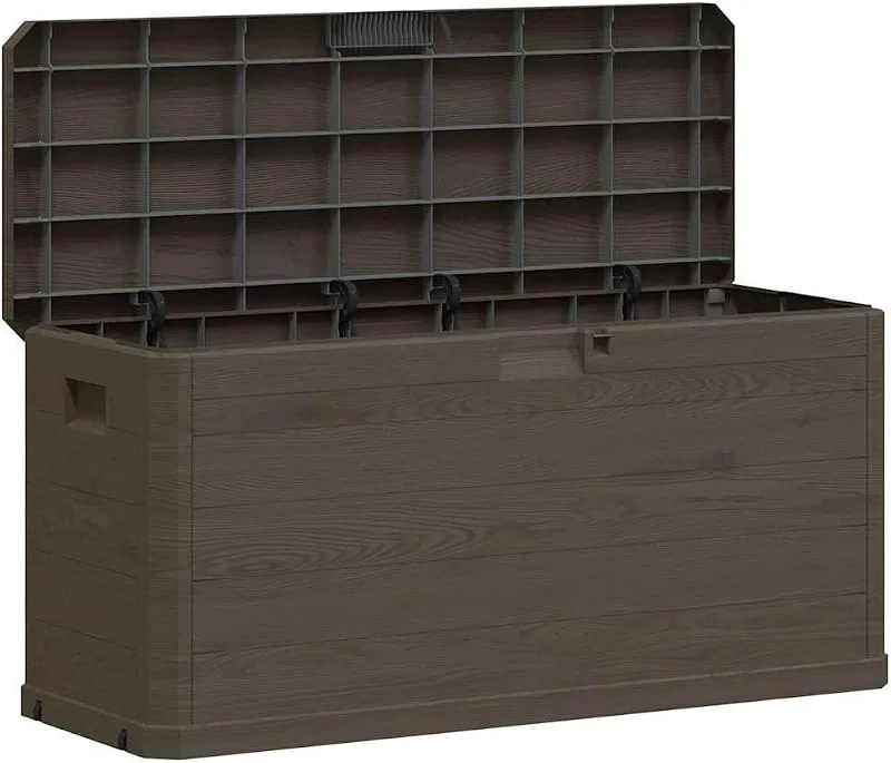 vidaXL Caixa de Armazenamento de Jardim, Baú para Almofadas e Mantas, Cofre de Ferramentas, Caixa para Pátio Terraço, 280 L Castanho — Aquecimento