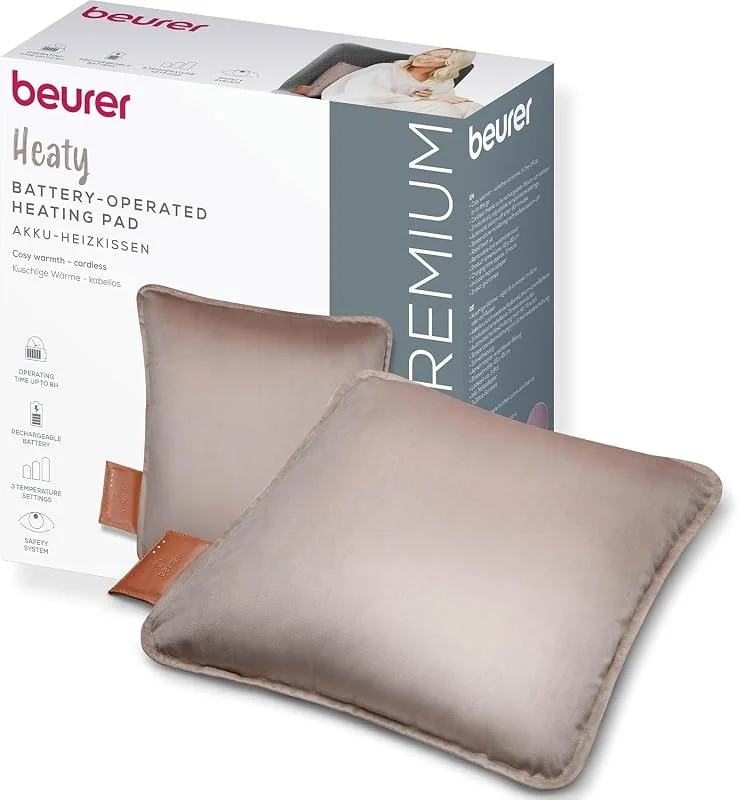 Beurer Heaty Almofada elétrica, almofada elétrica sem fio, com mecanismo de desconexão automática e 3 níveis de temperatura, com aquecimento rápido, suave, toupeira