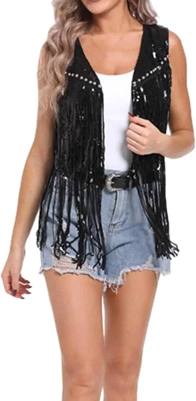 Mujeres Moda Sólido Casual Chaleco Lentejuelas Estilo Denim Chaqueta de Punto sin Mangas Chaleco de Transición Botón Bolsillo en el Pecho — Roupa aquecida