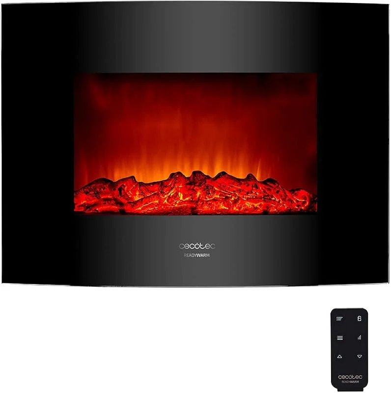 Cecotec Lareira elétrica Ready Warm 2200 Curved Flames. 2000 W, tamanho 22", 2 níveis de potência, controlo remoto, painel curvo de vidro temperado, temporizador, 20 m2 — Cozinha e lar