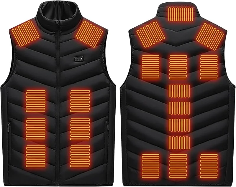 Chaleco calefaccionado para Hombres y Mujeres, Chaleco calefaccionado 21 Zonas, Chaqueta calefactable eléctrica, Chalecos cálidos Invierno, Abrigos (001 Negro 6XL) — Cozinha e lar
