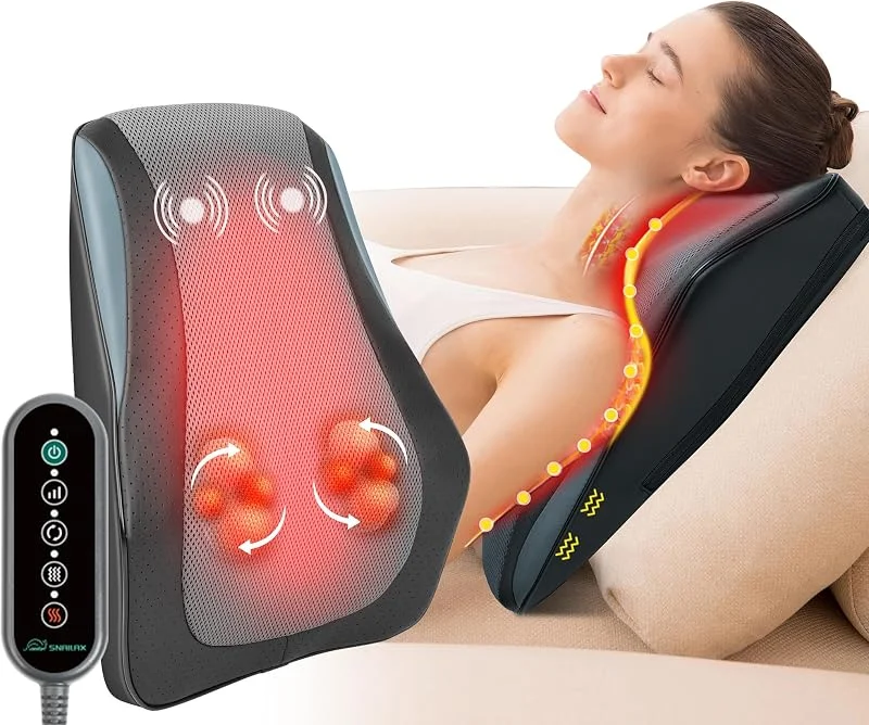 Snailax Masajeador Cervical y Espalda con Calor, Cojín de Masaje Shiatsu, masajeador de espalda Shiatsu, Masaje eléctrico de cuello, Cervical, hombros, regalos mamá, papá, mujeres — Aquecimento