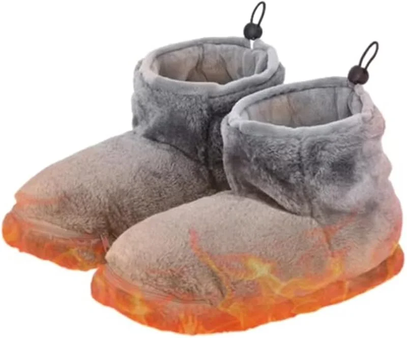 Aquecedores USB para pés, botas de neve quentes de inverno, confortáveis sapatilhas elétricas de pelúcia quentes, sapatos com aquecimento para mulheres e homens — Roupa aquecida