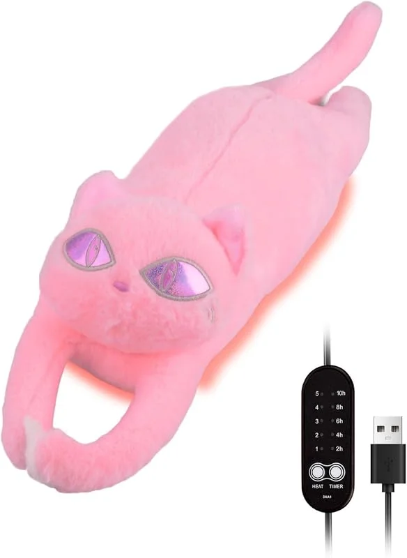 Almofada de aquecimento de gato 5 níveis de calor desligado automático USB portátil, suave e grossa em peluche conforto e relaxamento ideia de presente (rosa).