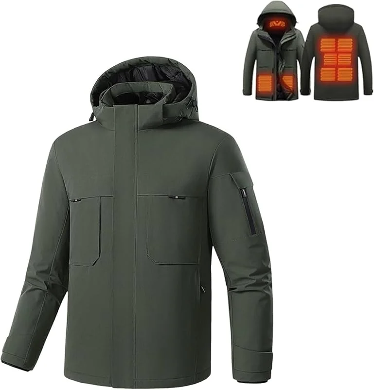 Chaqueta calefactable Recargable por USB, Prenda calefactable con Temperatura Ajustable, Lavable a máquina.(Green, XX-Large) — Roupa aquecida