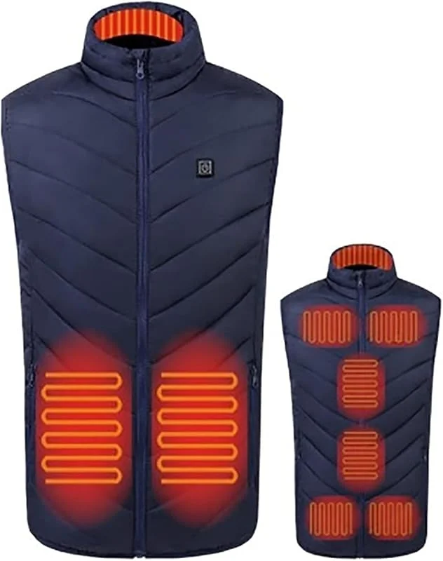 MU Colete com aquecimento - roupa geométrica para homens, mulheres, casaco de aquecimento USB leve com 3 nide aquecimento, 9 zonas de aquecimento colete quente, azul, XS — Cozinha e lar