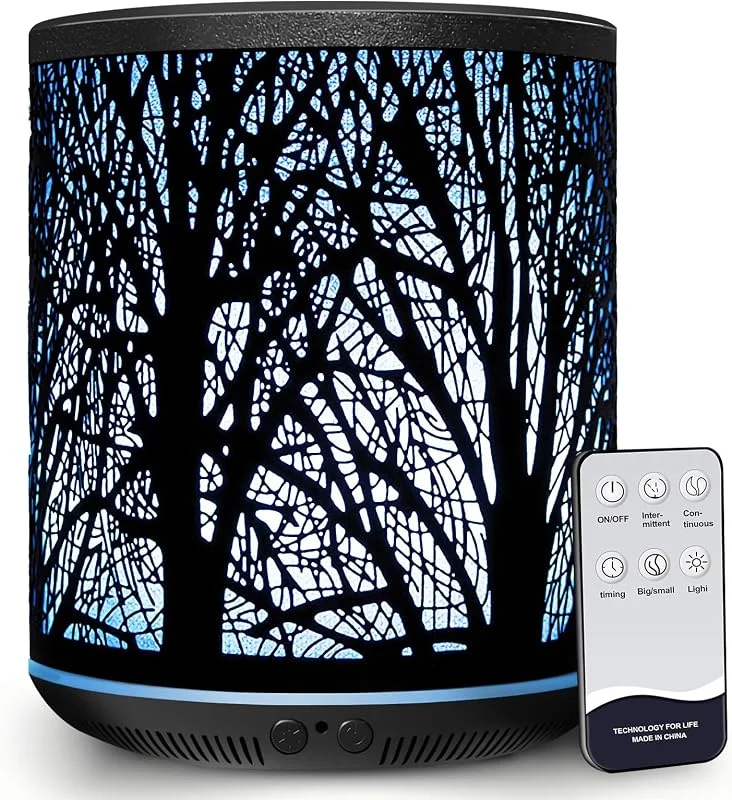Difusor de óleo essencial, difusor de aromaterapia de metal de 400 ml com controlo remoto, difusor de ar de fragrância elétrica, mini humidificador ultrassónico, difusor de aroma para casa com