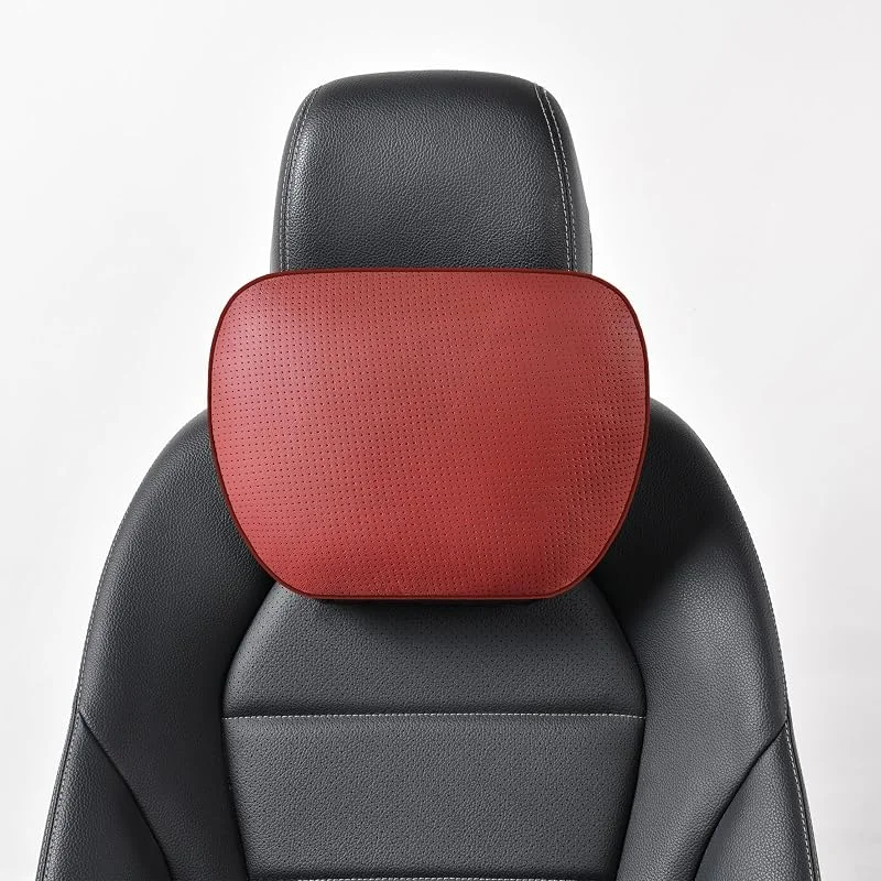 1 Pele genuíno de vaca almofada encosto de cabeça carro, almofada automática, almofada de cabeça, almofada vertical carro, poliéster vegetal, 30 x 19 cm, recarregável e ajustável (vinho) — Aquecimento