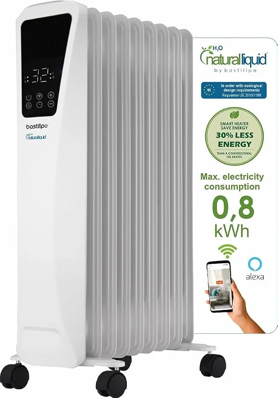 Bastilipo- R-Ecofluid2-9, radiador de bajo consumo clase energetica A, con H2O Natura Liquid, wifi integrado, 0.8Kwh, pantalla digital tactil, 9 elementos — Aquecimento