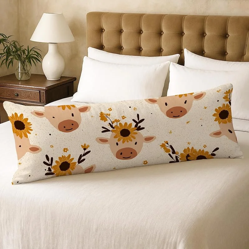 Fundas de almohada corporal con estampado de vaca, funda de almohada lumbar de terciopelo suave con cremallera, funda de almohada de cuerpo largo de 20 x 54 pulgadas, funda de almohada decorativa para — Aquecimento