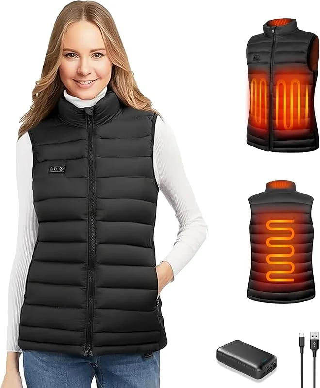 seenlast Chaleco Calefactable Mujer con Batería 10000mAh, 4 Zonas Calefactables 3 Niveles Temperatura Ajustables, Lavable, Chaleco Térmico Eléctrico Ligero de Invierno para Exteriores — Roupa aquecida