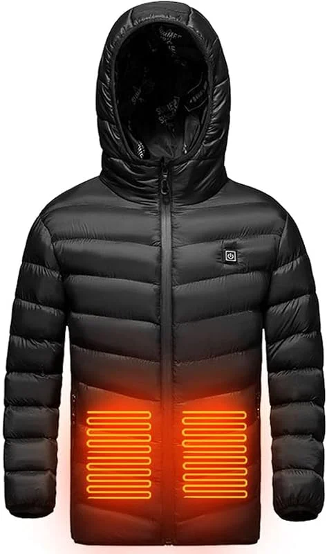 Chaqueta térmica para niños y niñas con calefacción eléctrica, Ligera, Acolchada, con 3 temperaturas Ajustables, para Invierno (Negro 10) — Cozinha e lar