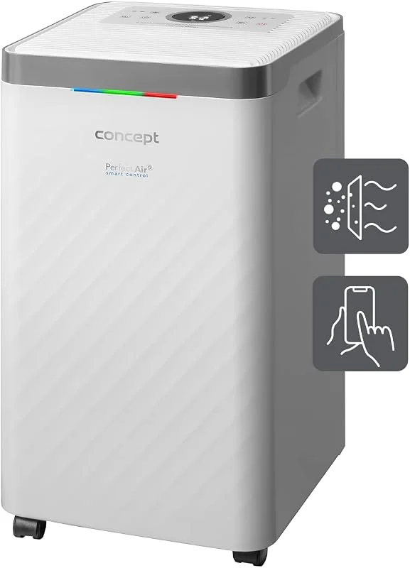 Concept OV2012 - Deshumidificador com purificador de ar, 210 W, controlo tátil, sistema de filtragem quádruplo, filtro de carvão ativo, temporizador, 4 modos de funcionamento, controlo através