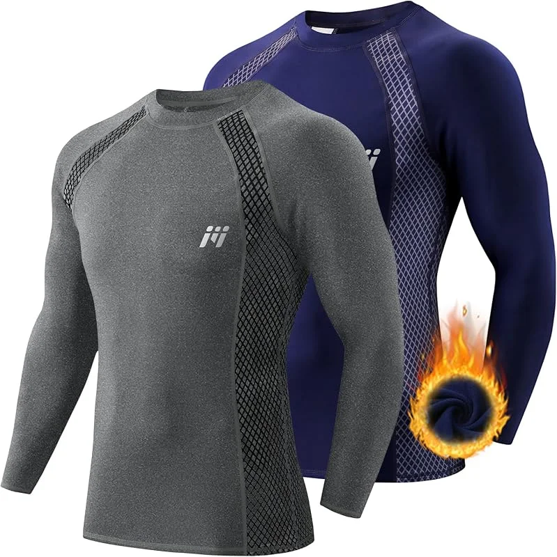 MEETWEE T-shirt de Compressão para Homem, Manga Longa para Desportos, T-Shirt Transpirável de Secagem Rápida para Corrida, Ciclismo, Fitness — Roupa aquecida