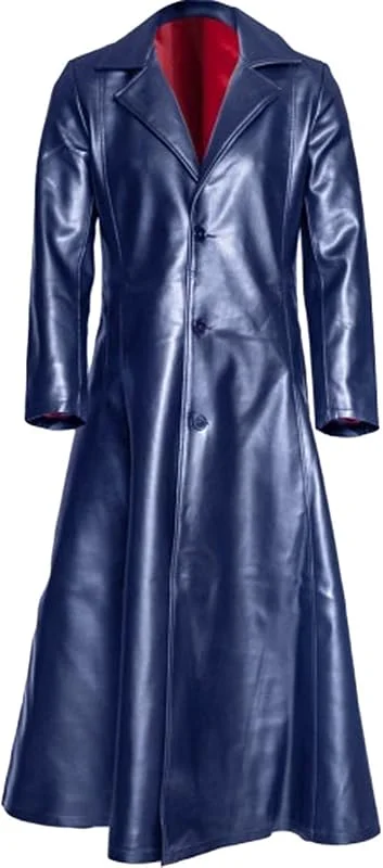 Genérico Abrigo largo gótico para hombre de piel sintética con botones y mangas largas Diseño para un estilo urbano y elegante corte cómodo para todas las estaciones — Roupa aquecida
