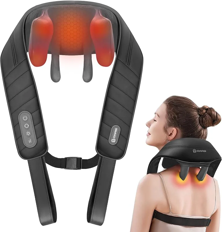 COMFIER Massajador de pescoço 6D, sem fio para ombros e pescoço com 2 níveis de calor, capa lavável, massagem de amassar profundo, presentes para mãe e pai — Roupa aquecida