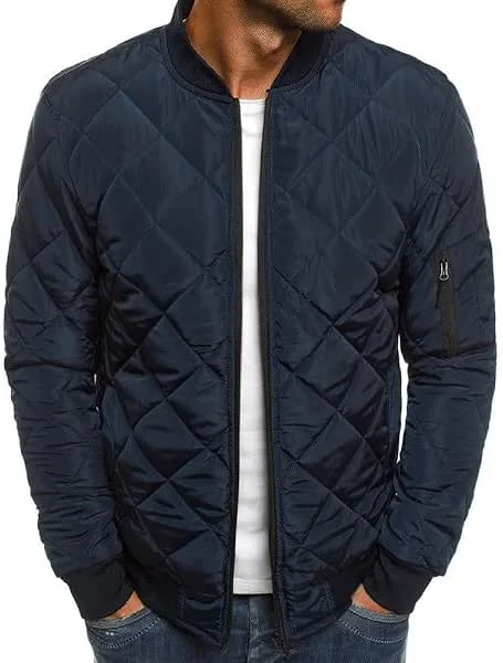Genérico Casaco de inverno para homem moda parka cor sólida casaco leve fechos de correr casual basebol quente e informal à prova de vento superior folgado e confortável — Roupa aquecida